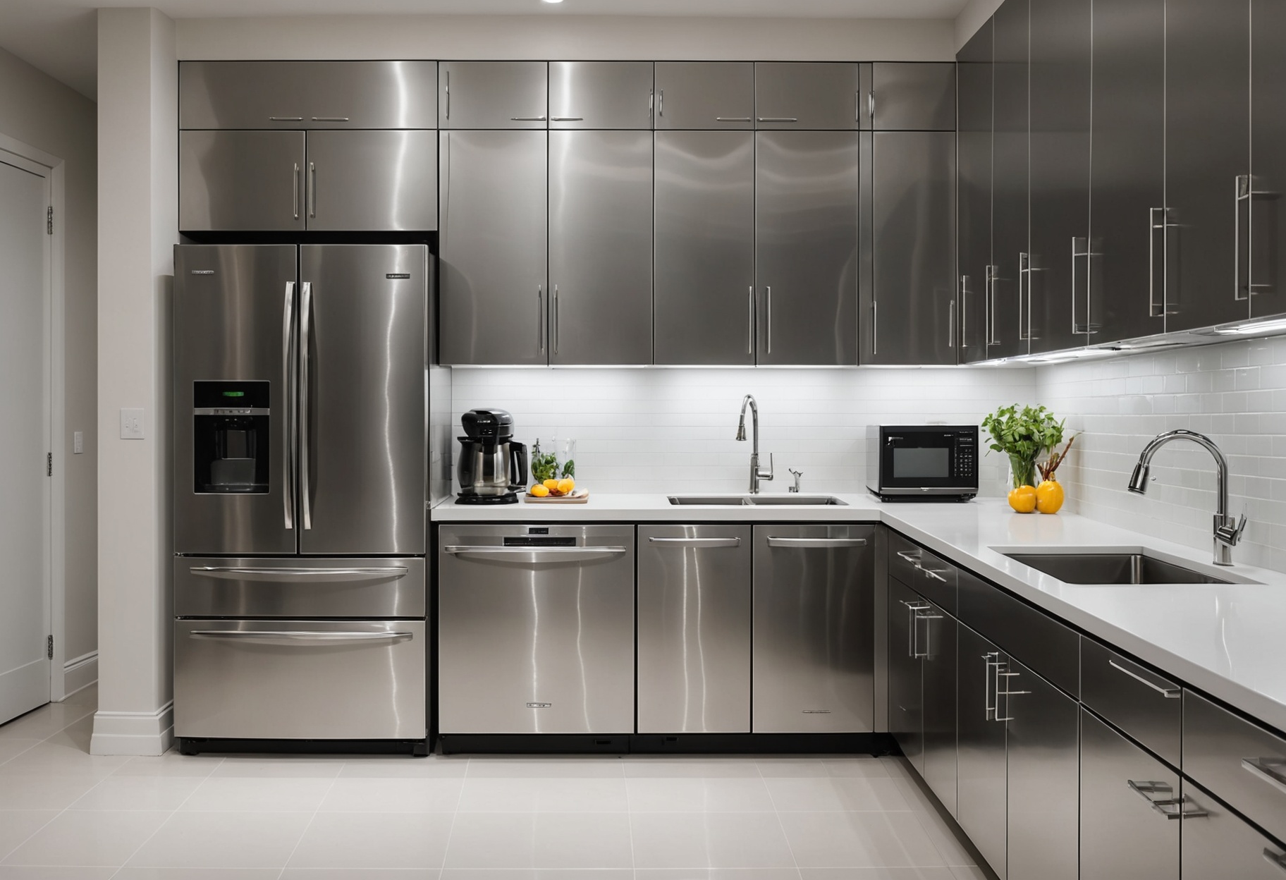 Gleaming stainless steel appliances in a clean modern kitchen